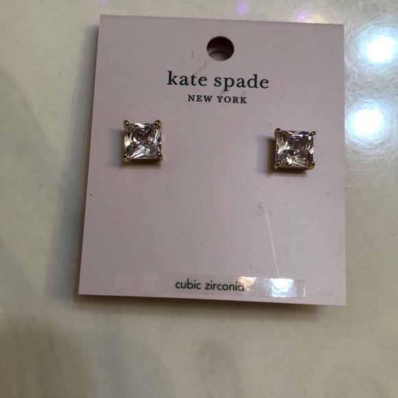 Kate Spade Gold Tone Clear The Date Princess Cut Clear CZ Stud Earrings NWT - Picture 2 of 12